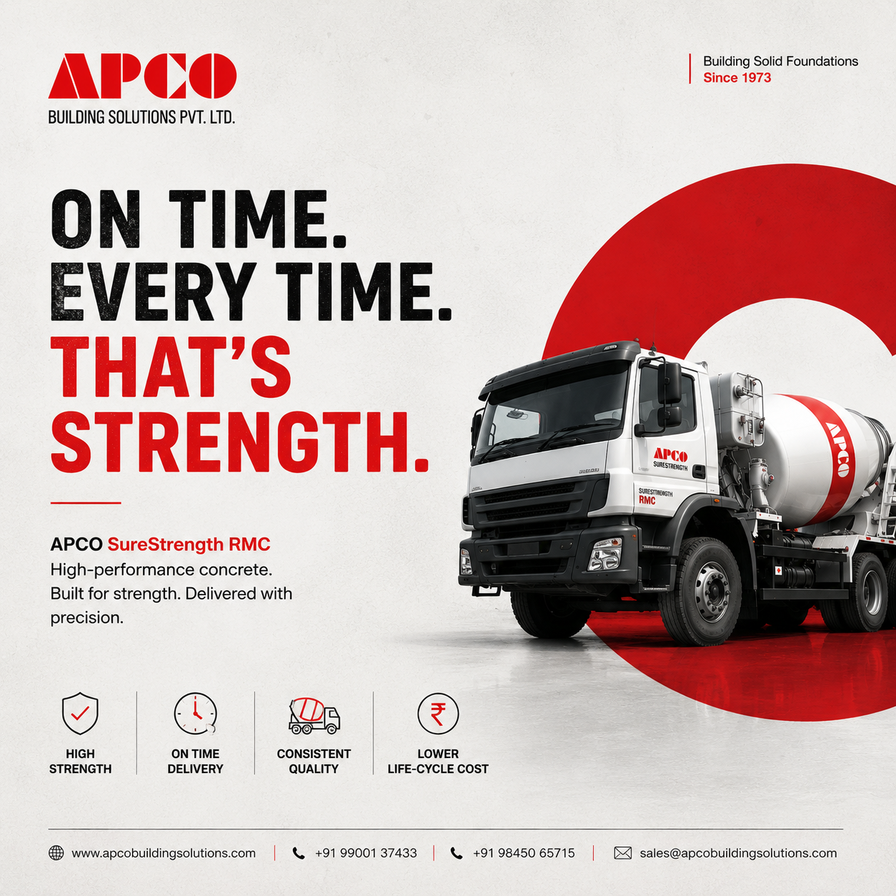 APCO SureStrength RMC creative: On time. Every time. That’s strength.