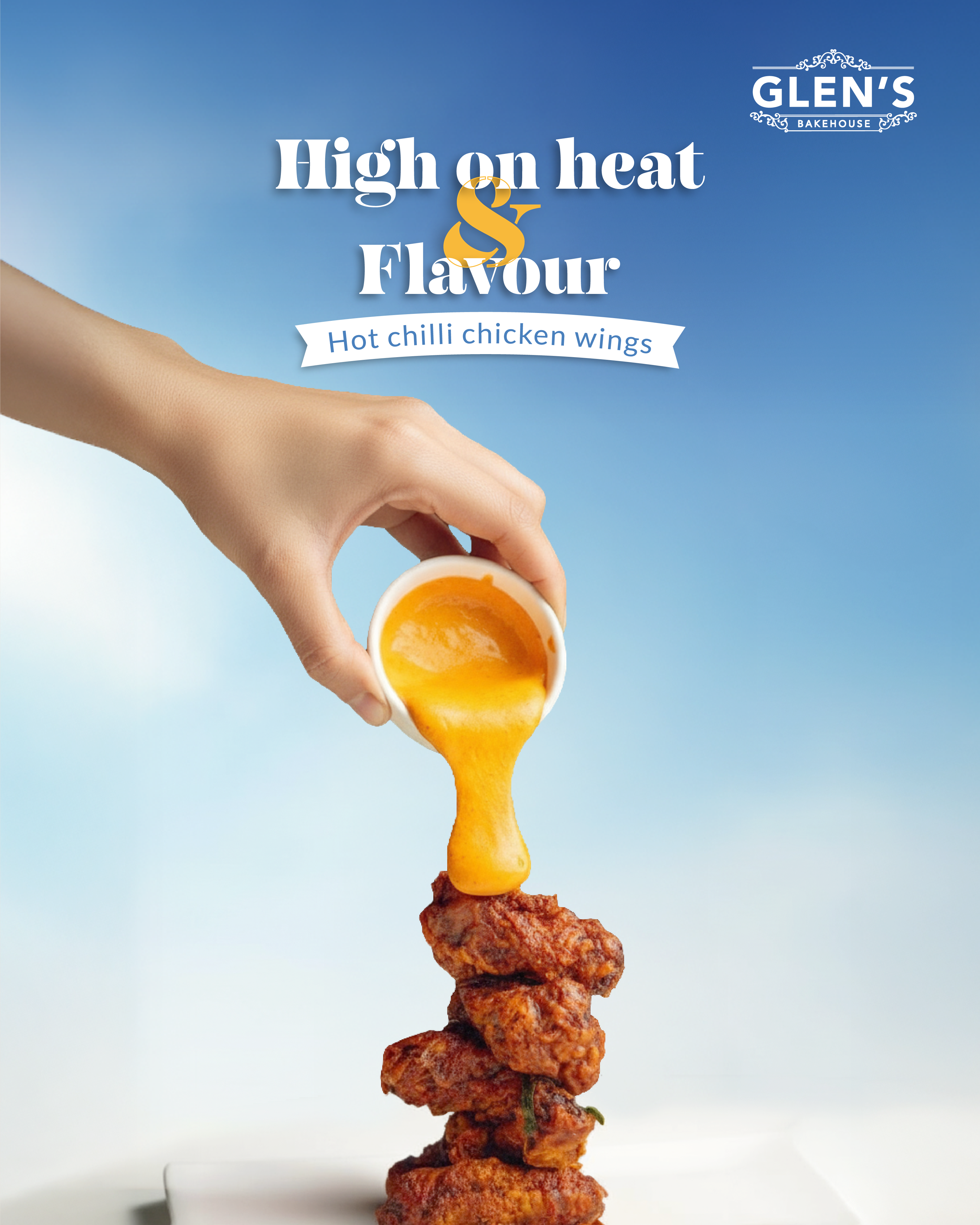 Glen’s Bakehouse hot chilli chicken wings campaign creative