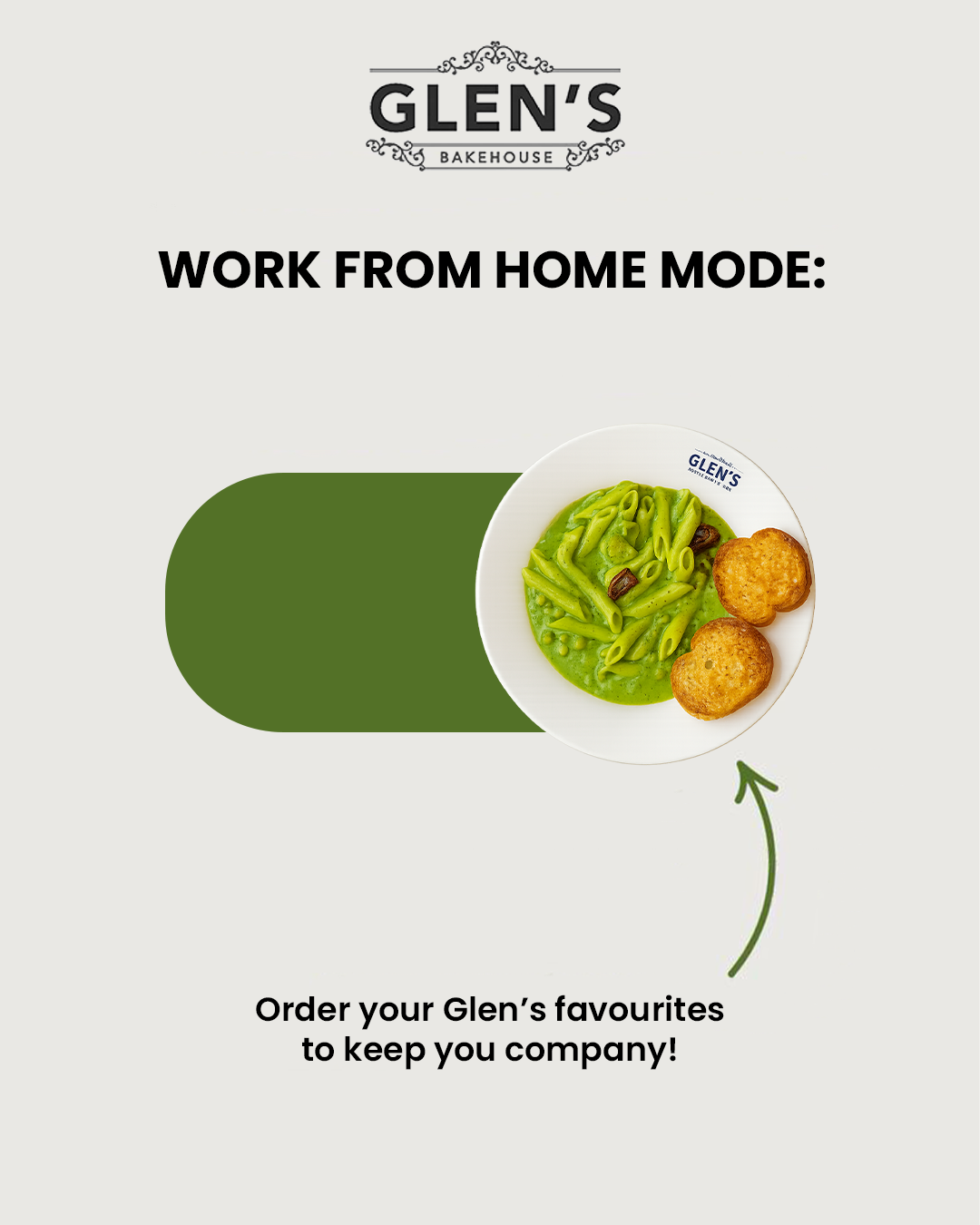 Glen’s Bakehouse work-from-home pasta delivery creative